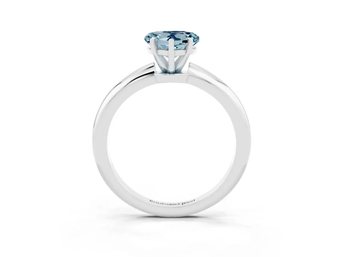 Heart Cut Aquamarine Solitaire Ring with Six-Prong Setting and Classic Band Silver