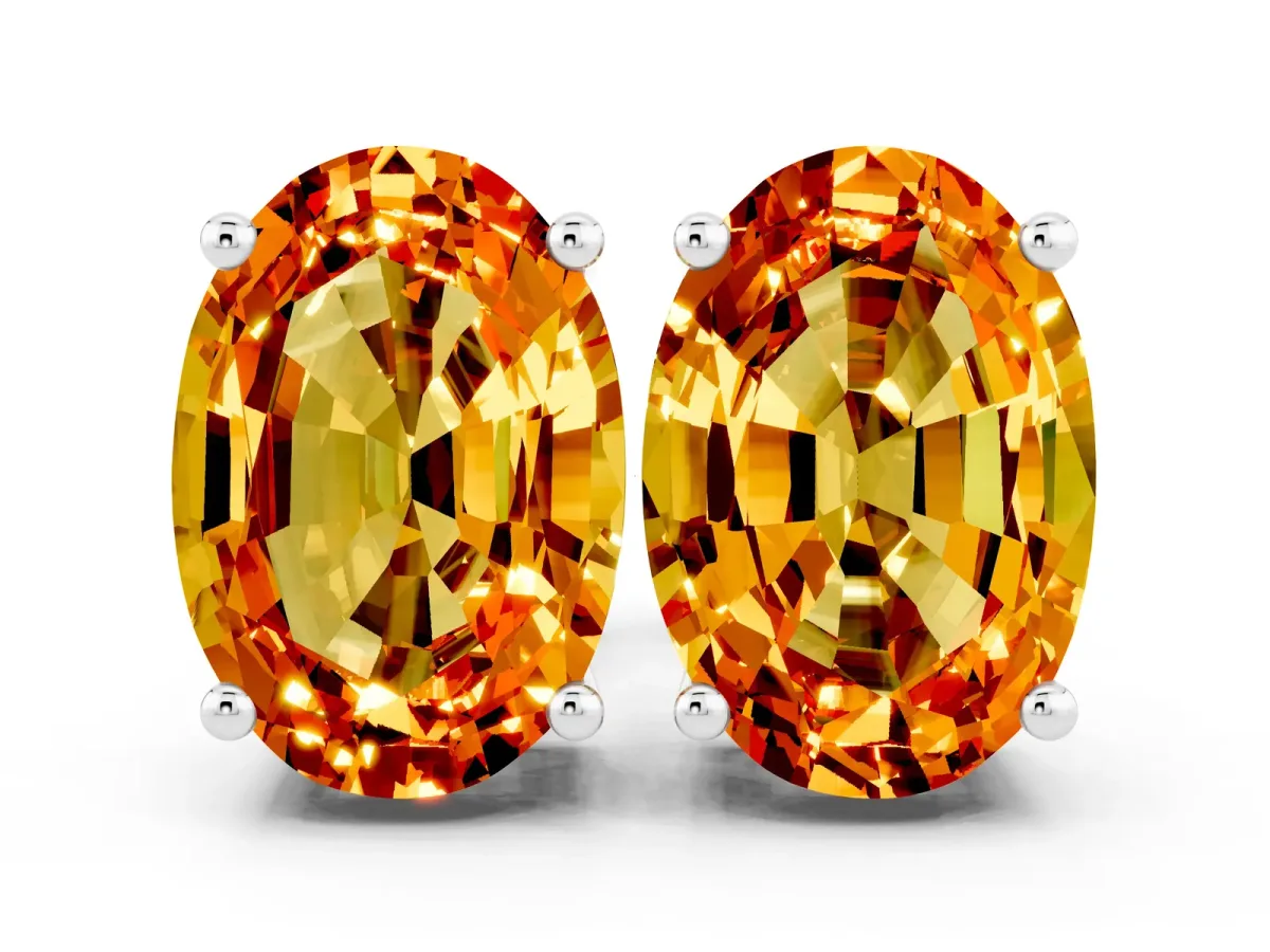 Oval Cut Citrine Stud Earrings Silver