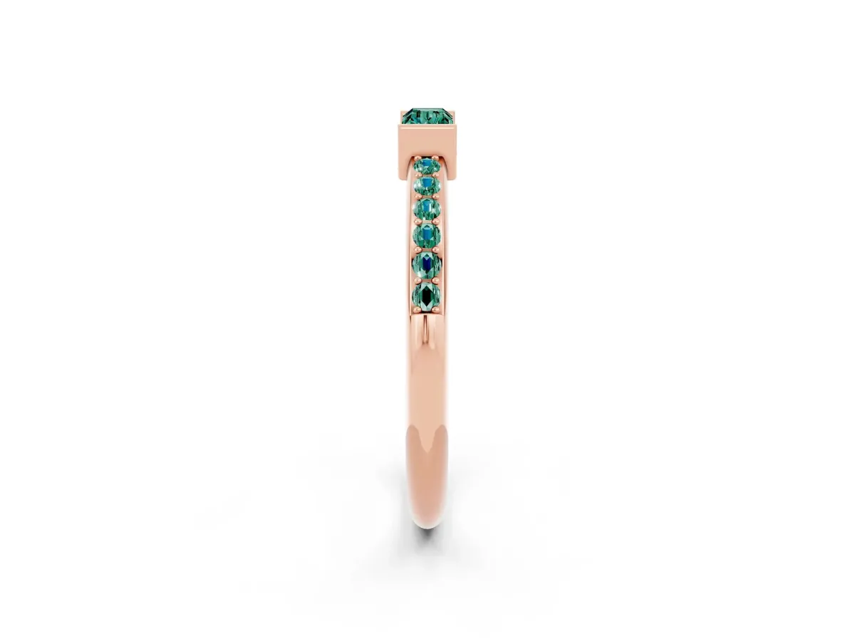 Baguette Green Sapphire Pavé Band with Bar Setting Rose gold