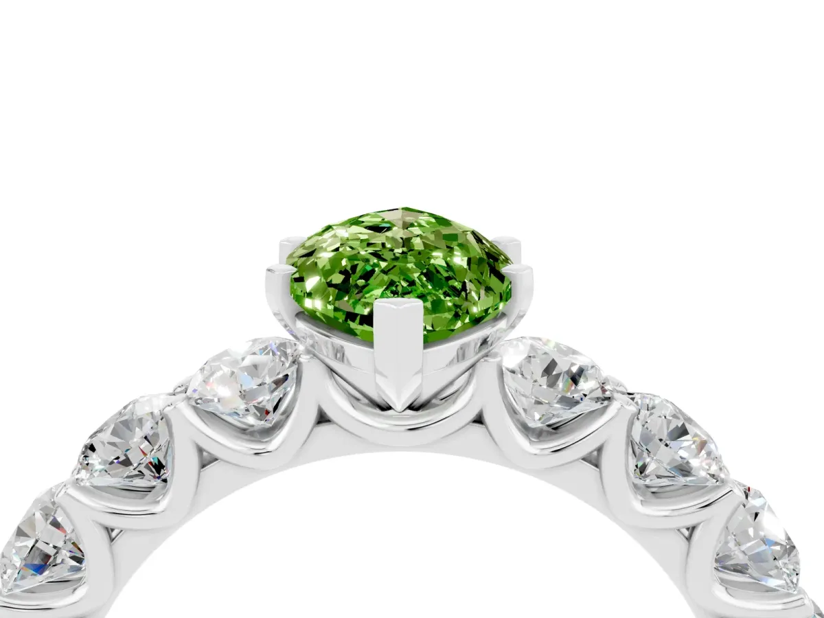 Marquise Cut Peridot Prong Setting with Side Stones on a Pave Band Silver