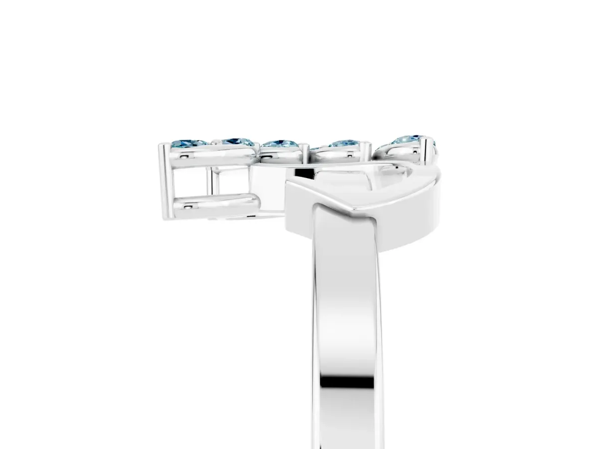 Marquise Aquamarine Cluster Bypass Ring with Prong Setting White gold