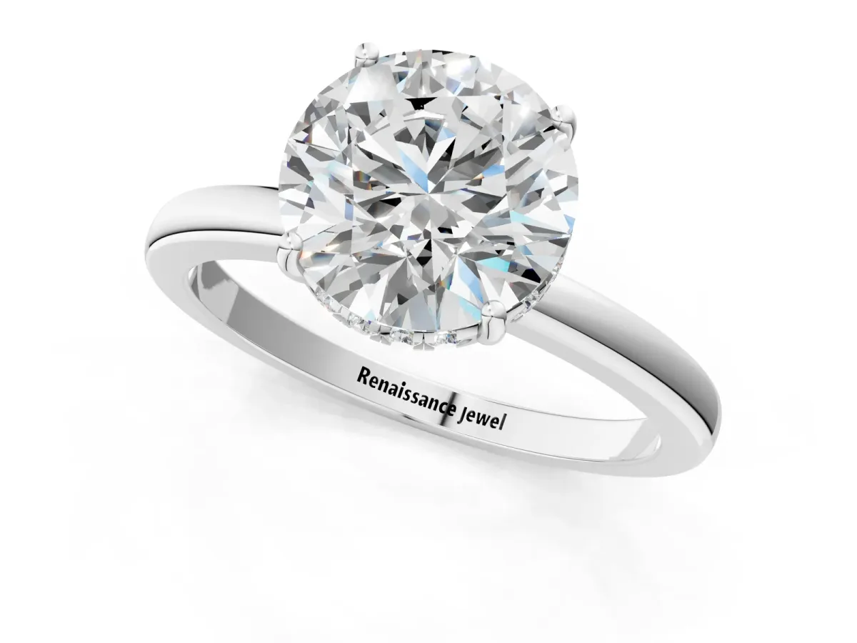 Round Cut Solitaire Diamond Ring with Prong Setting and Plain Band Platinum