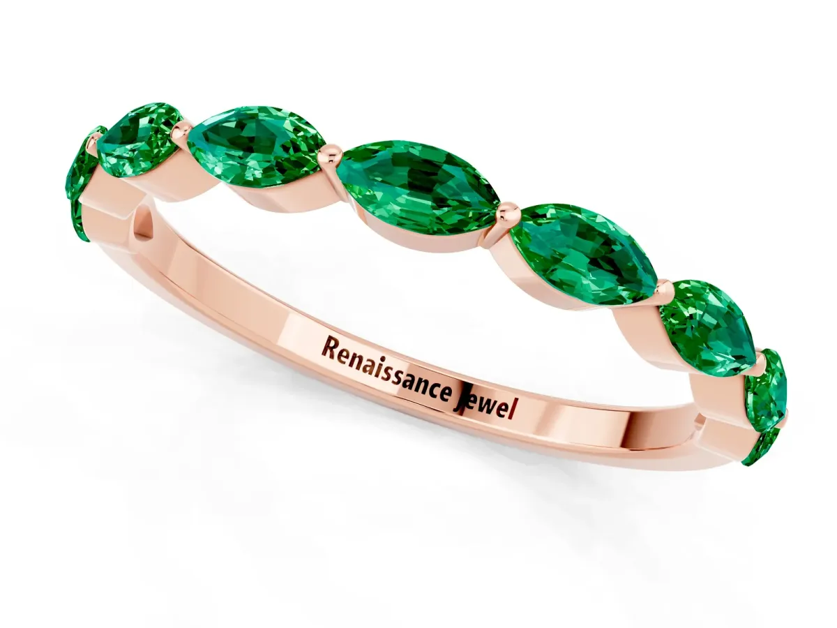 Marquise Emerald Half Eternity Band with Prong Setting Rose gold