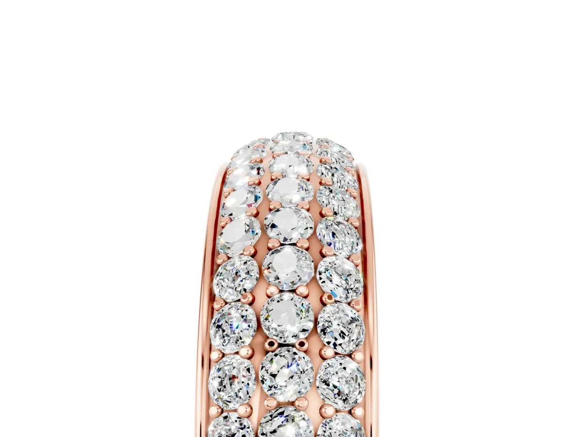 Three-Row Round Moissanite Eternity Band with Shared Prong Setting Rose gold