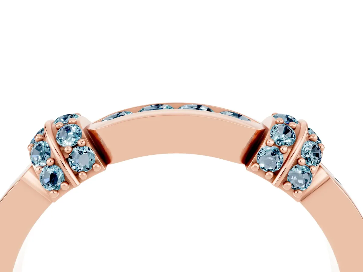 Pavé Round Aquamarine Link Band with Bezel Setting Rose gold