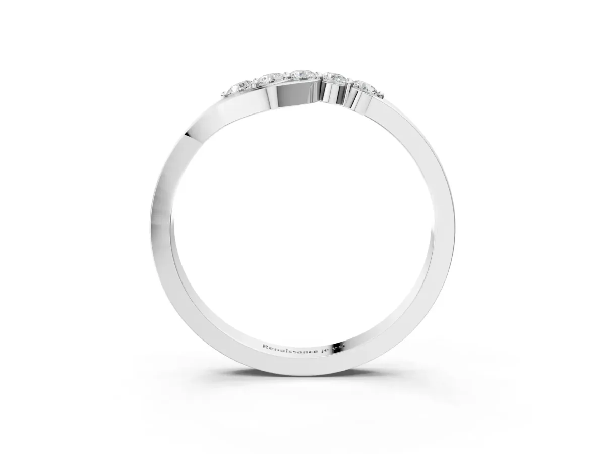 Five-Stone Round Diamond Crossover Band with Prong Setting White gold