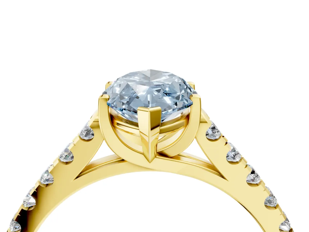 Fancy Blue Marquise Cut Diamond Pavé Band Solitaire Ring with Prong Setting Yellow gold