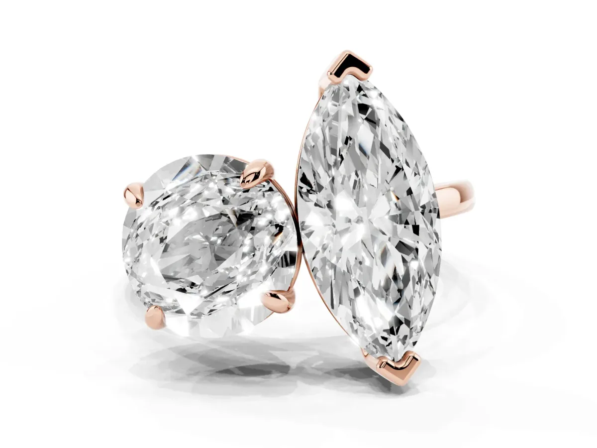 Round and Marquise Toi Moi Ring with Prong Setting and Plain Band Rose gold