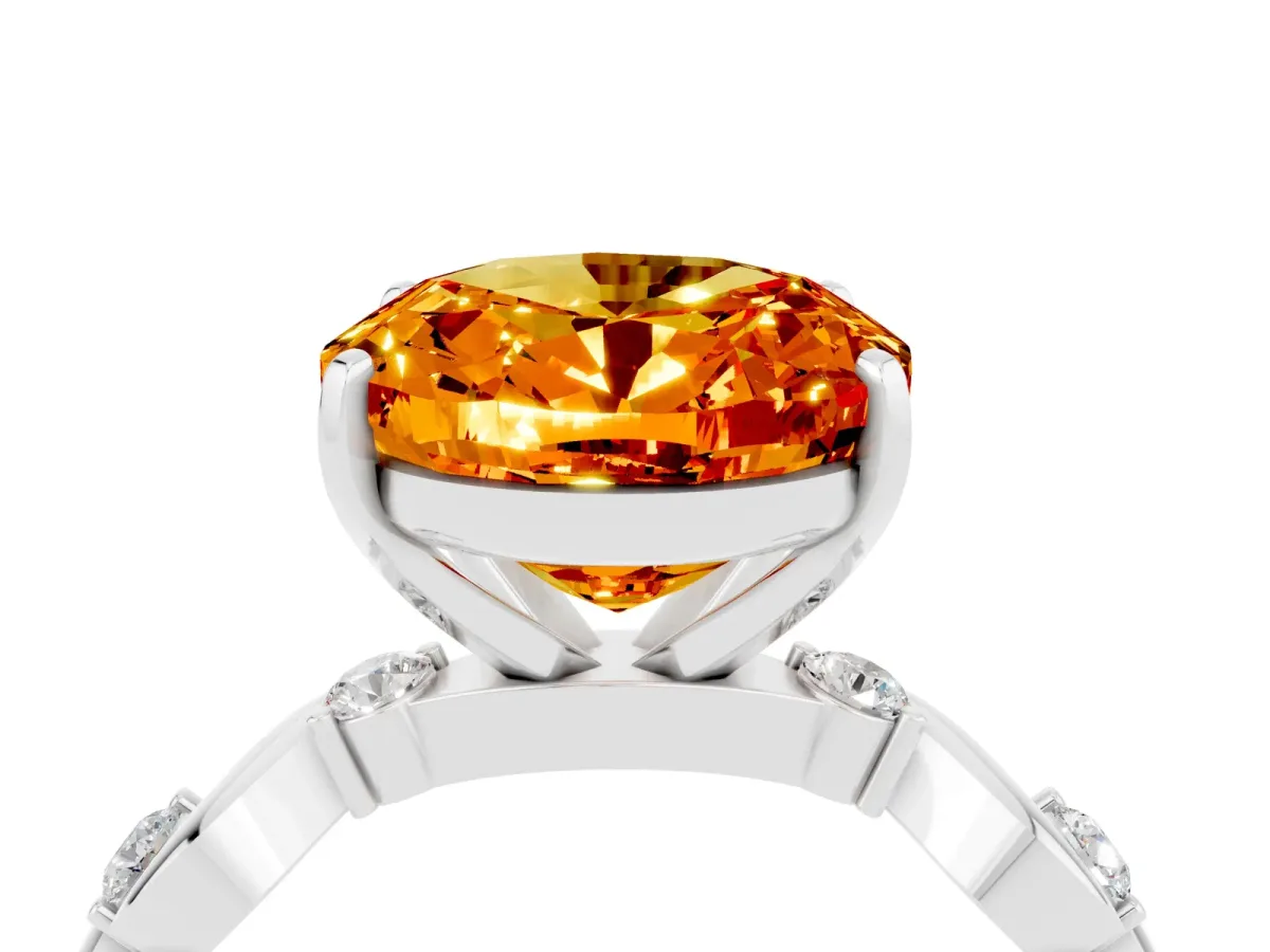 Oval Cut Citrine Solitaire Twisted Band with Round Accents and Prong Setting Silver