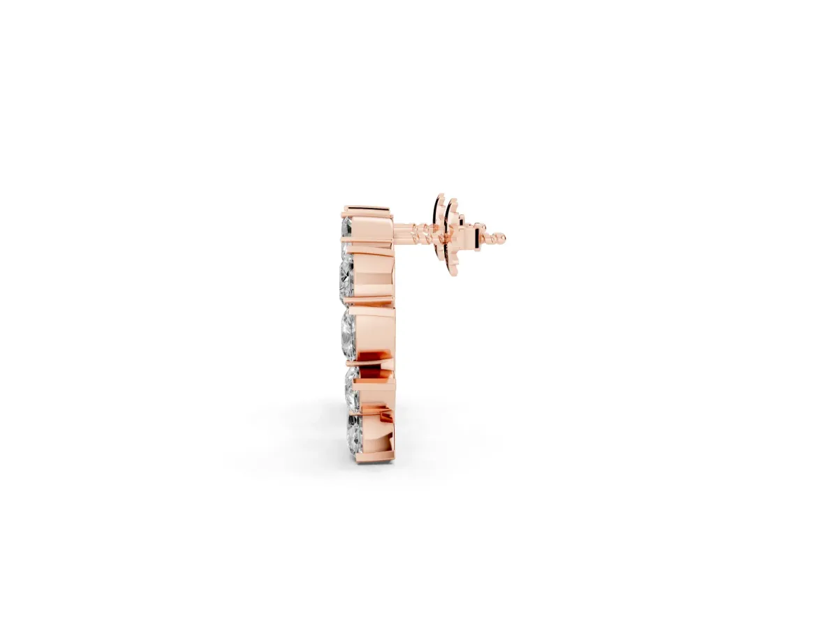 Marquise, Pear and Round Diamond Graduated Cluster Stud Earrings Rose gold