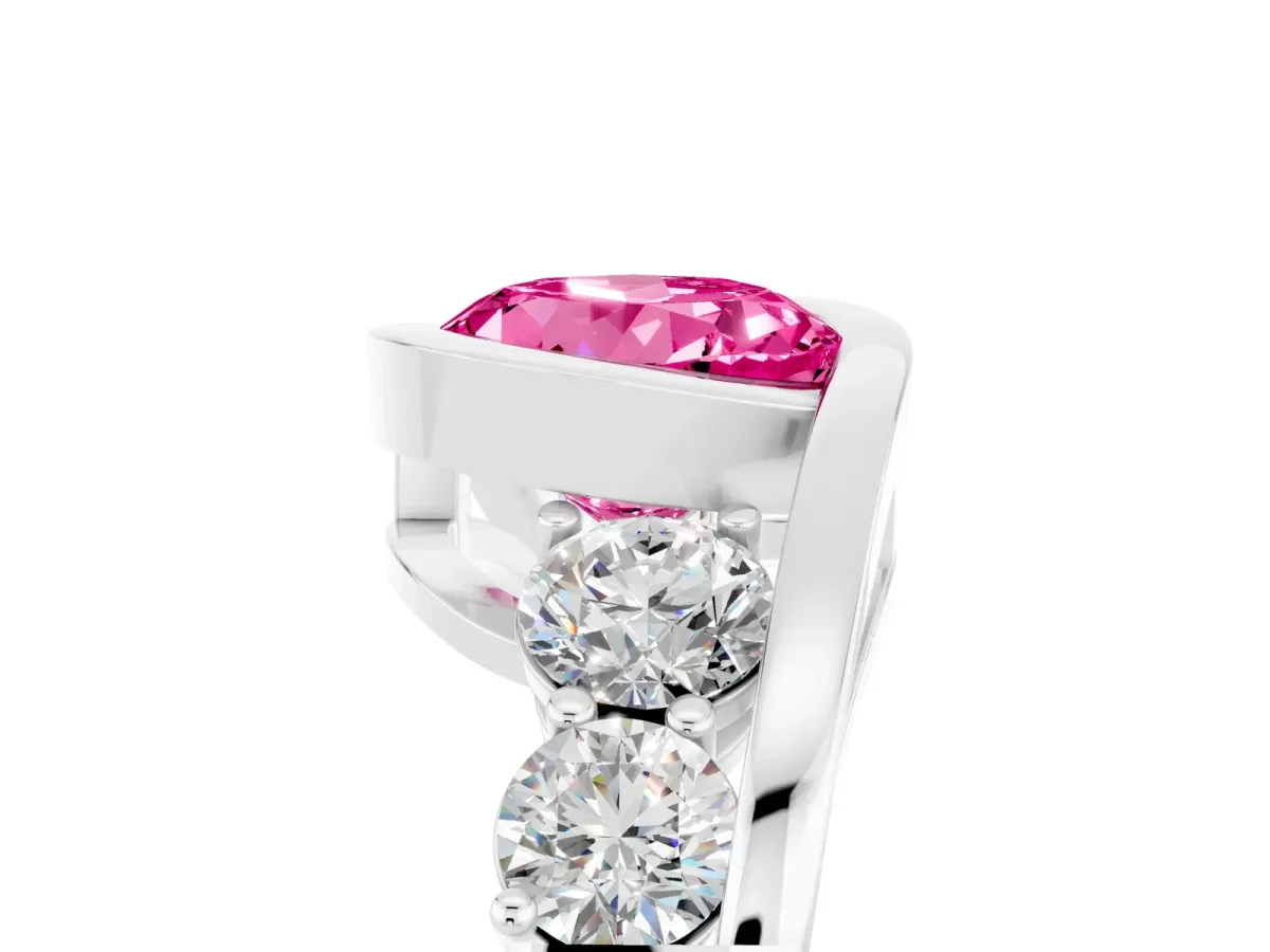 Bezel Set Round Cut Pink Sapphire Bypass Ring with Round Accents Silver