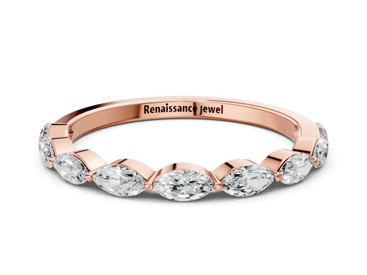 Marquise Diamond Half Eternity Band with Prong Setting Rose gold