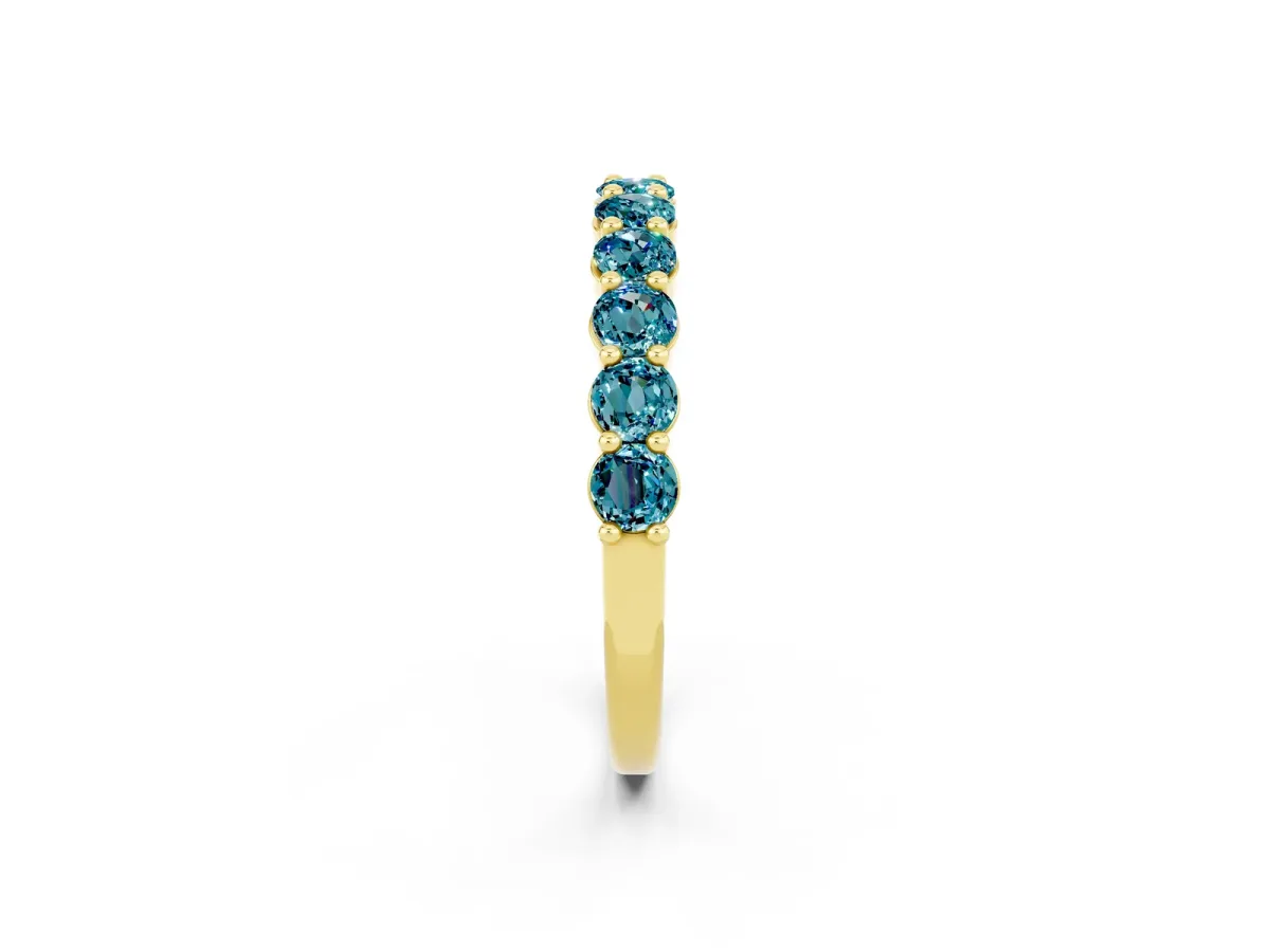 Round Blue Topaz Half Eternity Band with Prong Setting Yellow gold