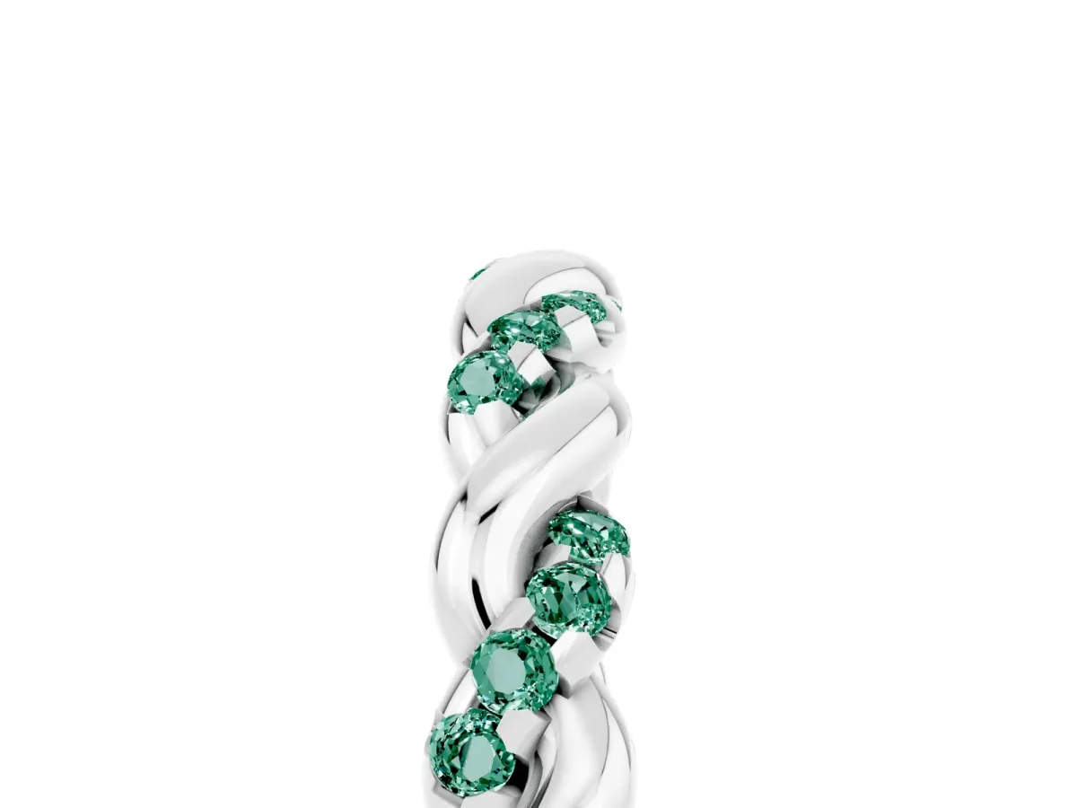 Twisted Pavé Round Green Sapphire Eternity Band Silver