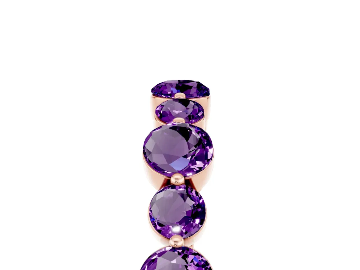 Round Amethyst Scalloped Prong Set Eternity Band Rose gold