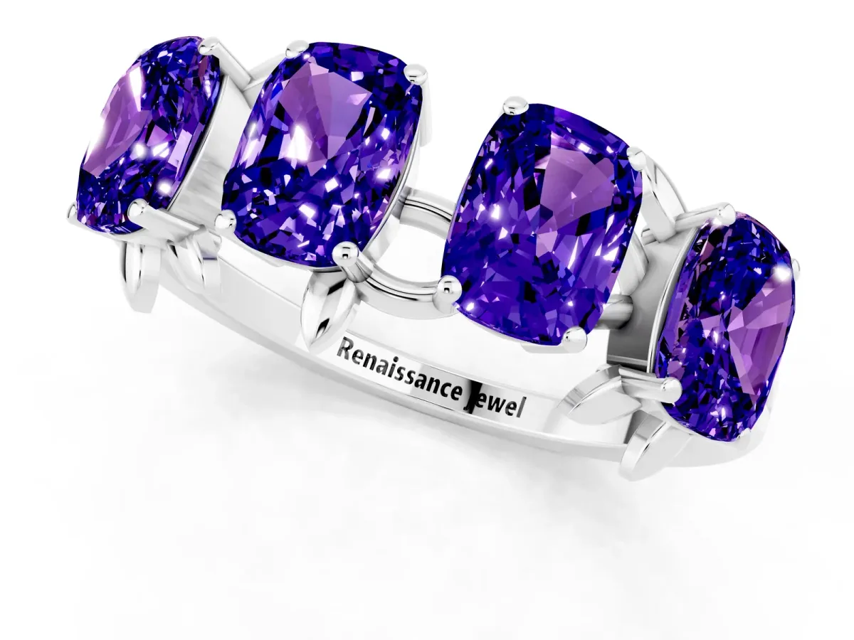 Emerald Cut Tanzanite Prong-Set Half Eternity Band White gold