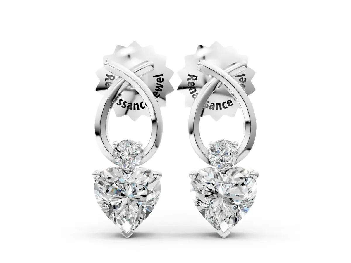 Heart Diamond Ribbon Drop Earrings with Diamond Accent Silver