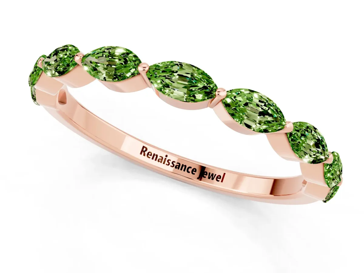Marquise Peridot Half Eternity Band with Prong Setting Rose gold