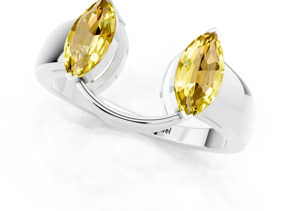 Marquise Yellow Sapphire Open Band Ring with Tension Setting Platinum
