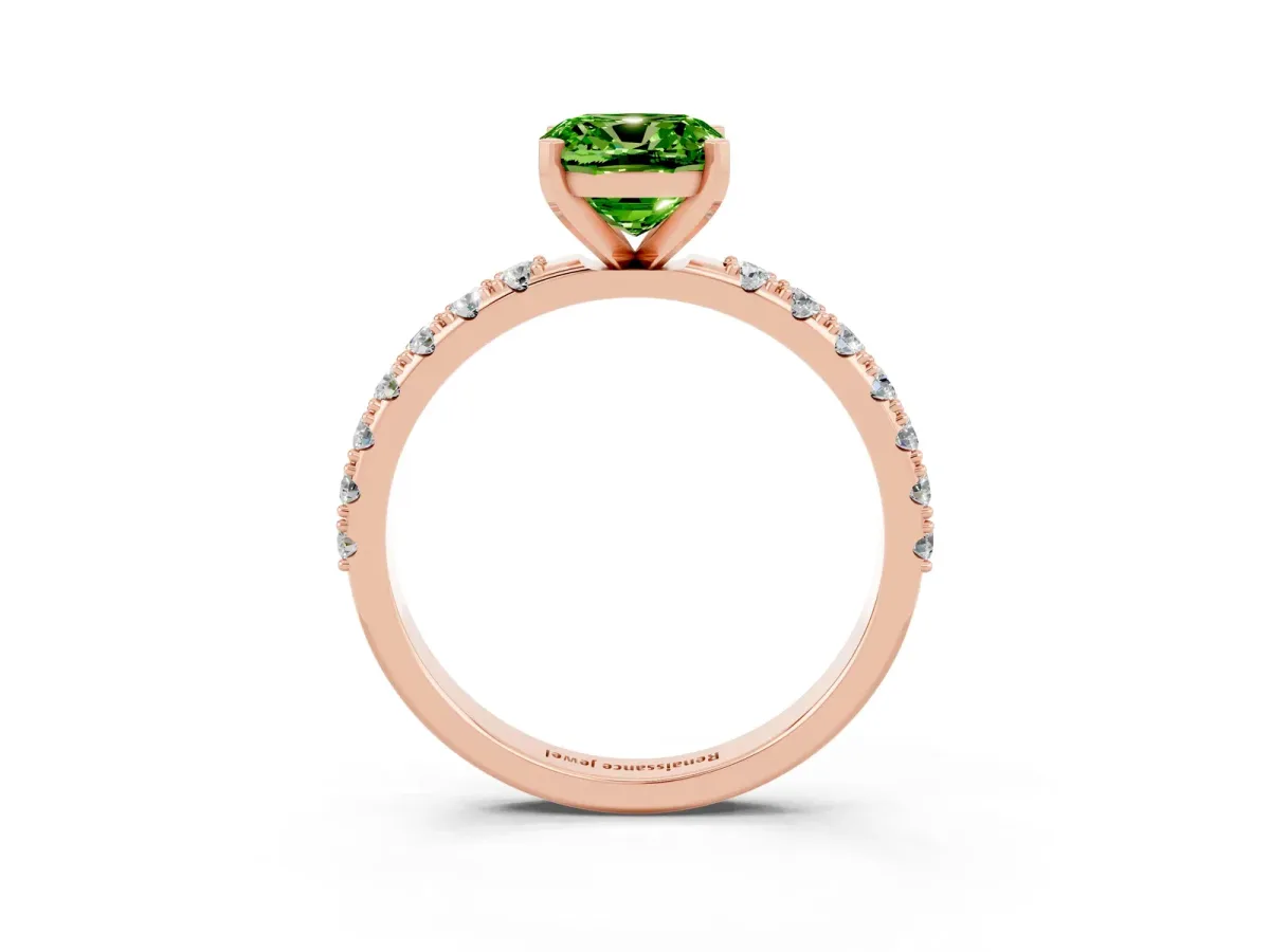 Cushion Cut Peridot Solitaire Pavé Band with Four-Prong Setting Rose gold