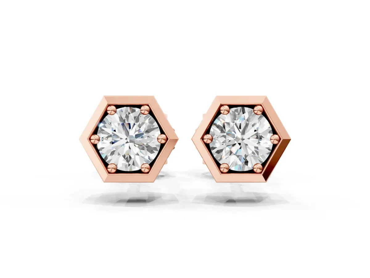 Round Diamond Bezel-Set Stud Earrings Rose gold