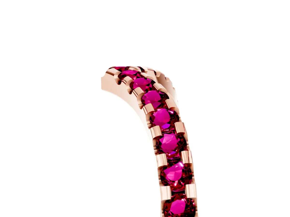 Pavé Round Garnet Chevron Band with Shared Prong Setting Rose gold