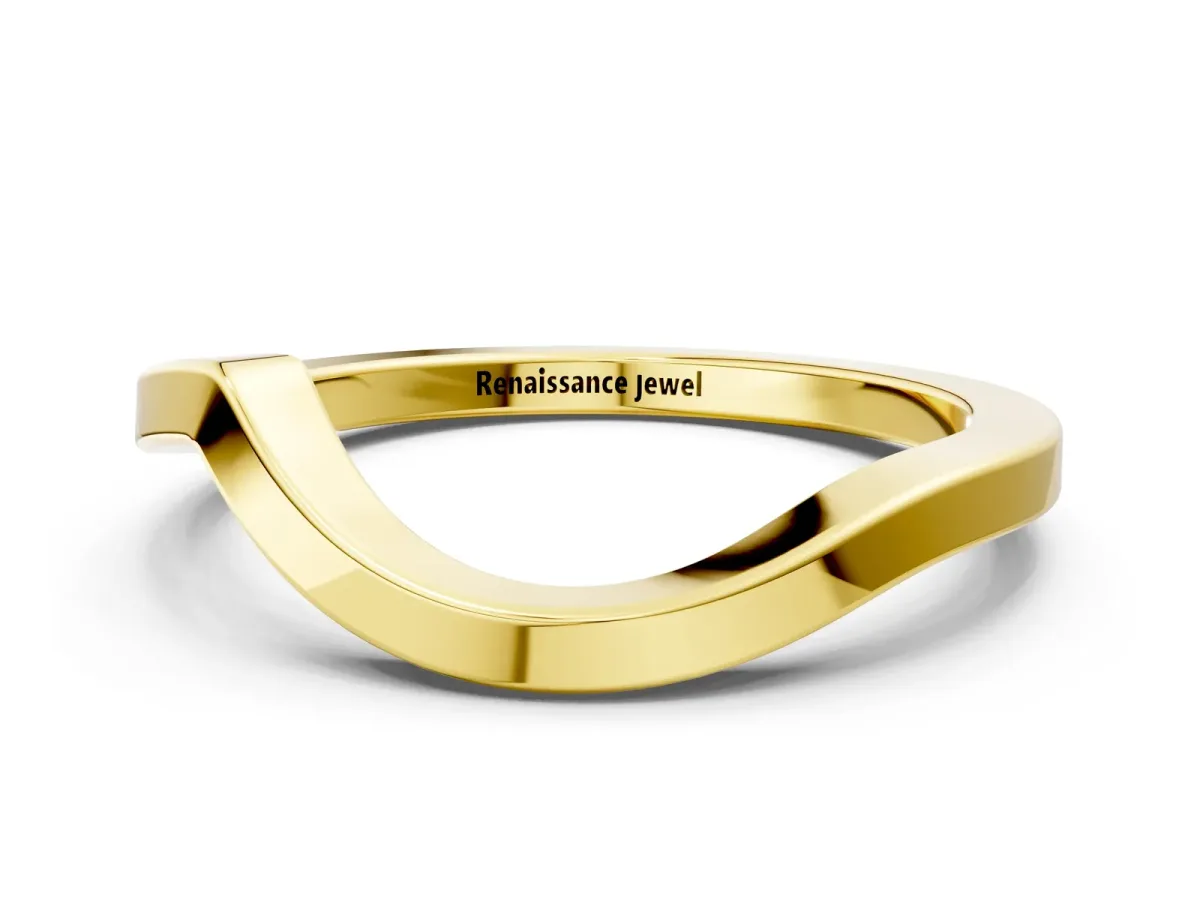 Chevron Curved Solitaire Band Yellow gold