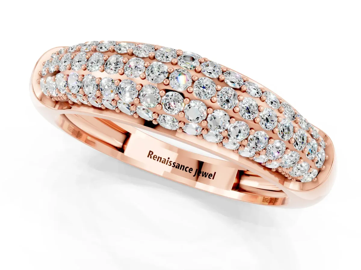 Three-Row Pavé Round Moissanite Dome Band Rose gold