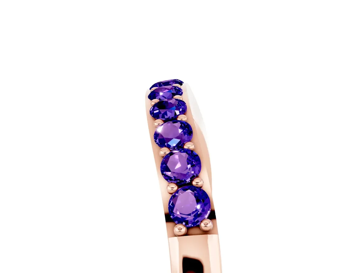 Round Tanzanite Curved Wedding Band with Channel Setting Rose gold