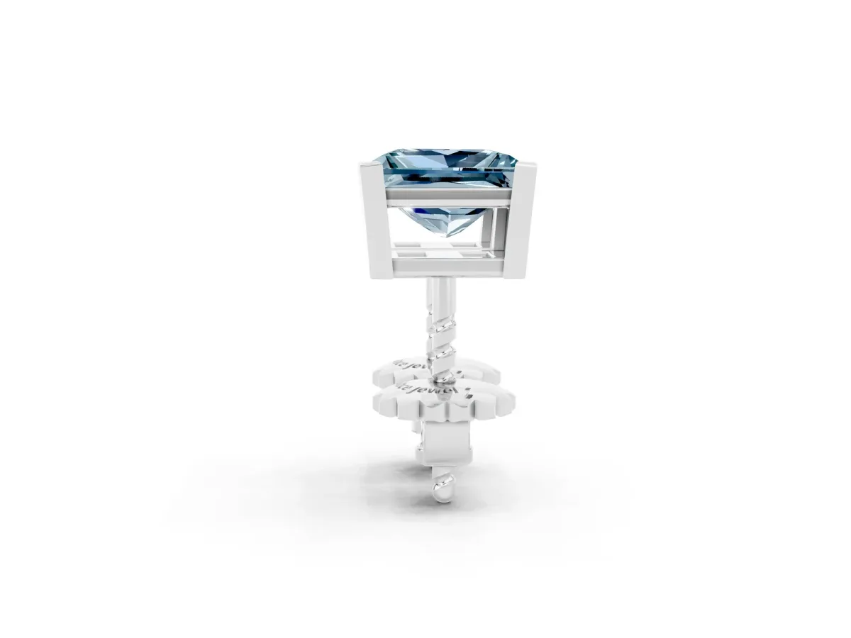 Princess Cut Aquamarine Stud Earrings Platinum