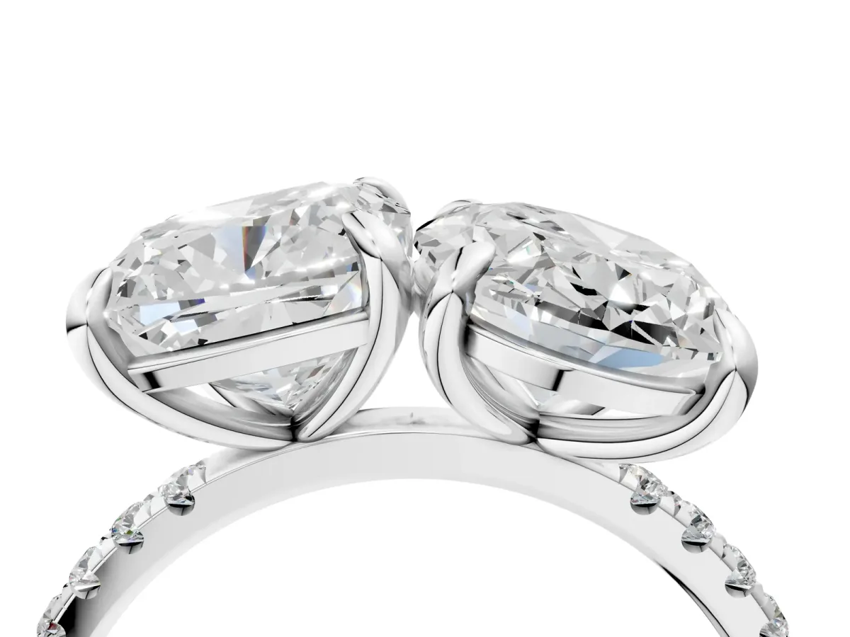 Oval and Cushion Toi Moi Ring with Prong Setting and Pave Band Silver