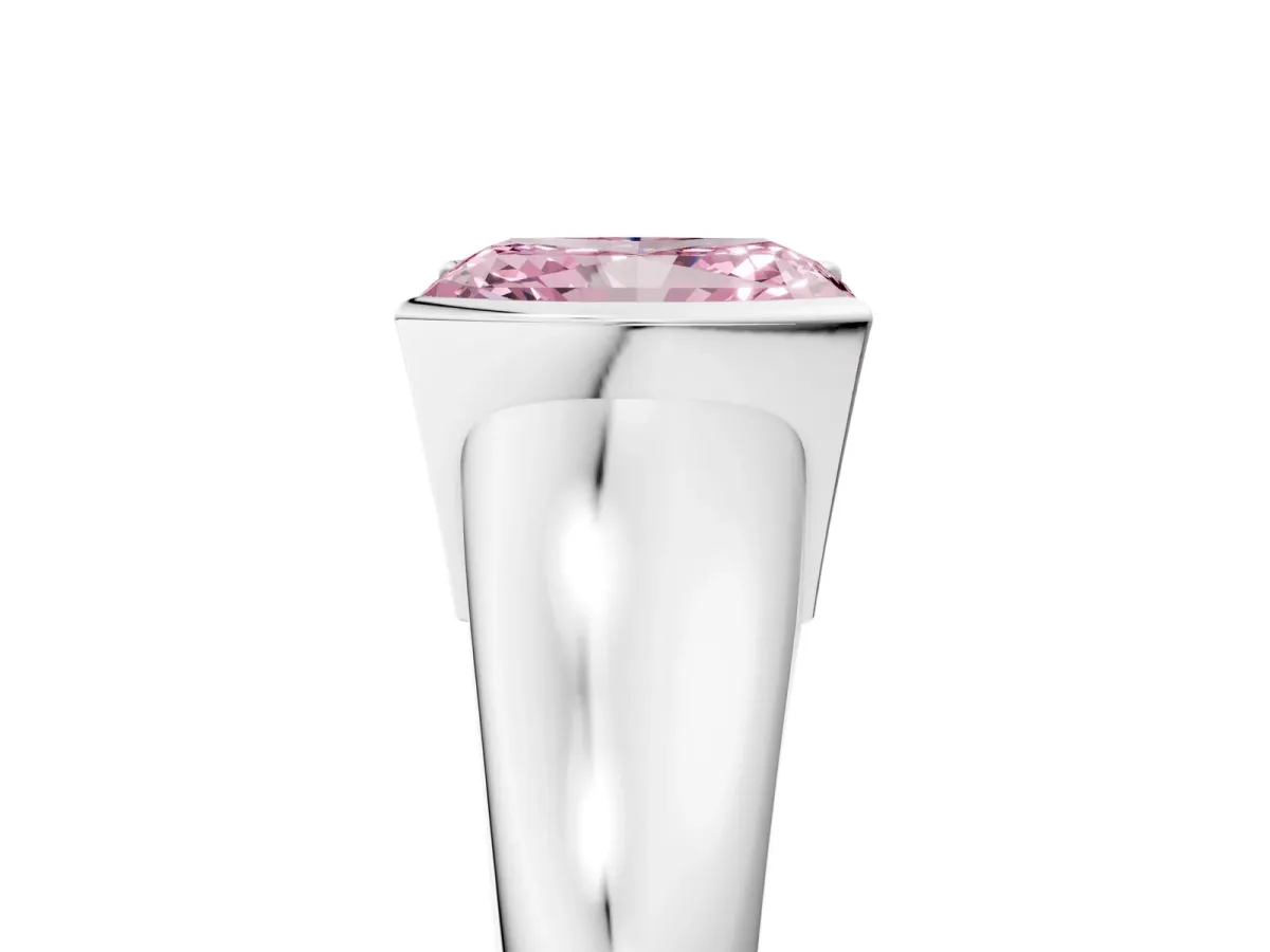 Fancy Pink Radiant Cut Solitaire Tension Set Diamond Ring with Split Shank Band Platinum
