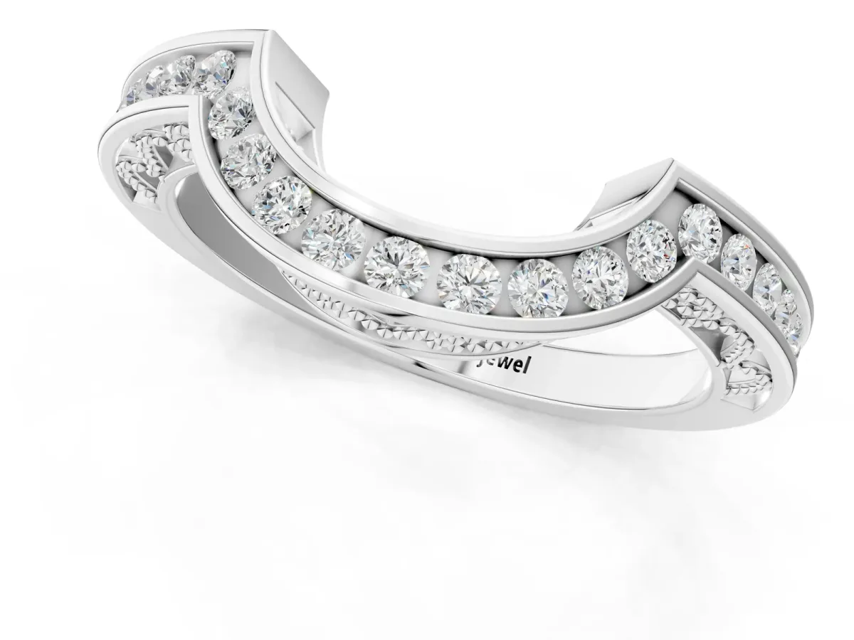 Round Channel-Set Diamond Contour Band Platinum