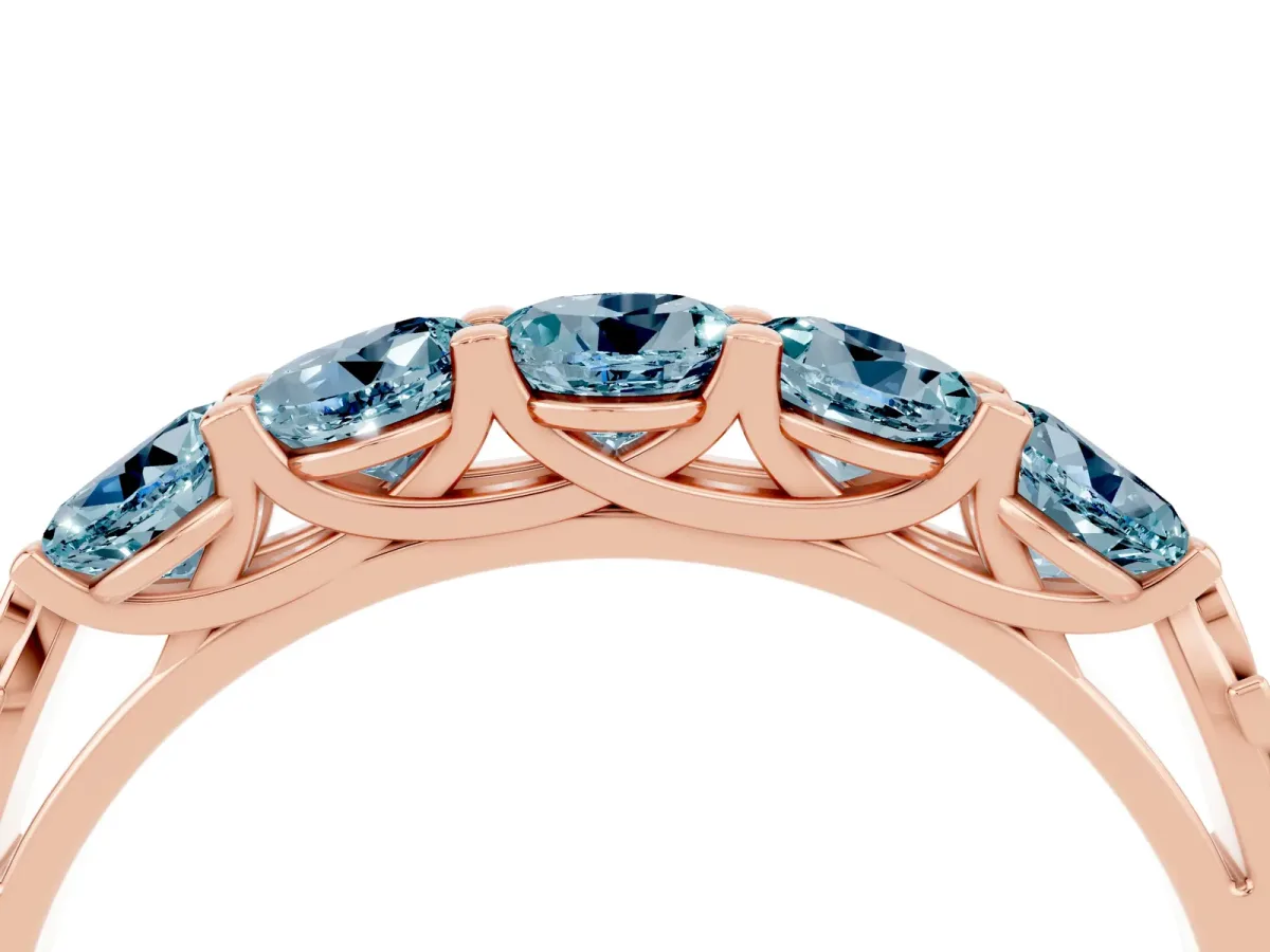Five-Stone Round Aquamarine Prong-Set Band Rose gold