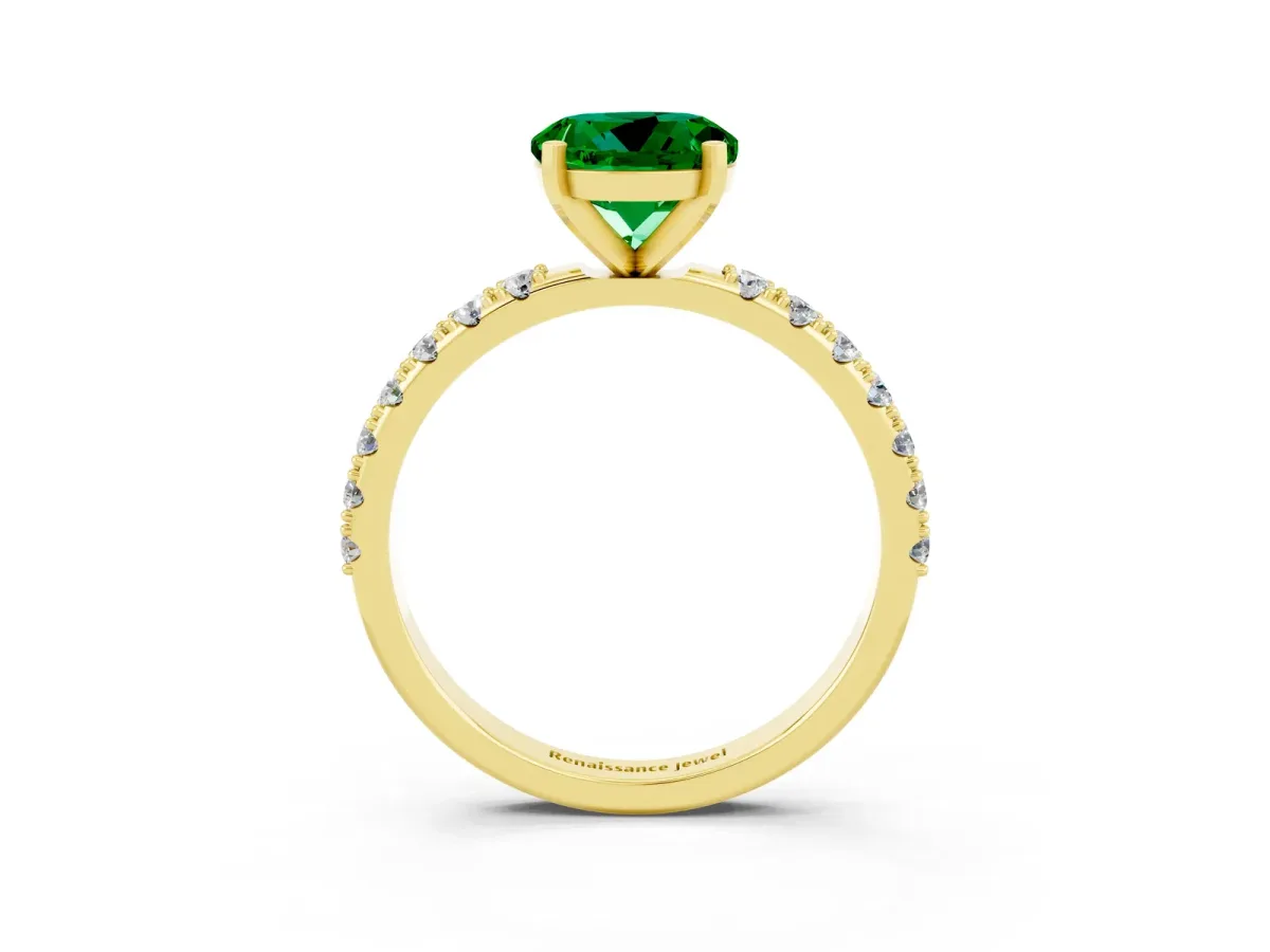 Round Cut Emerald Solitaire Pavé Band with Four-Prong Setting Yellow gold