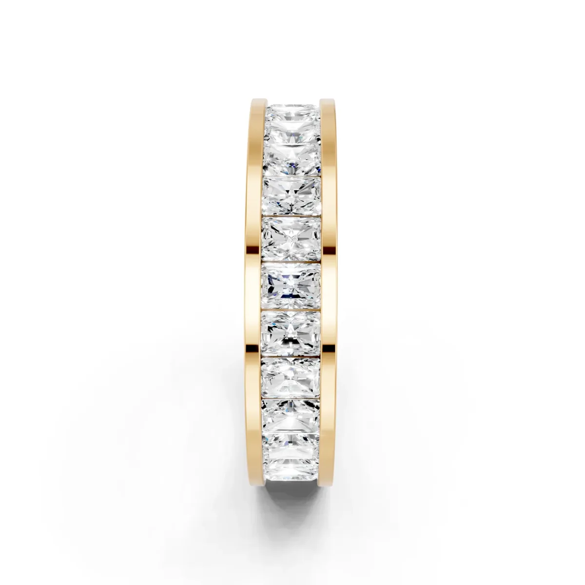 radiant Cut eternity band with channel set Yellow gold