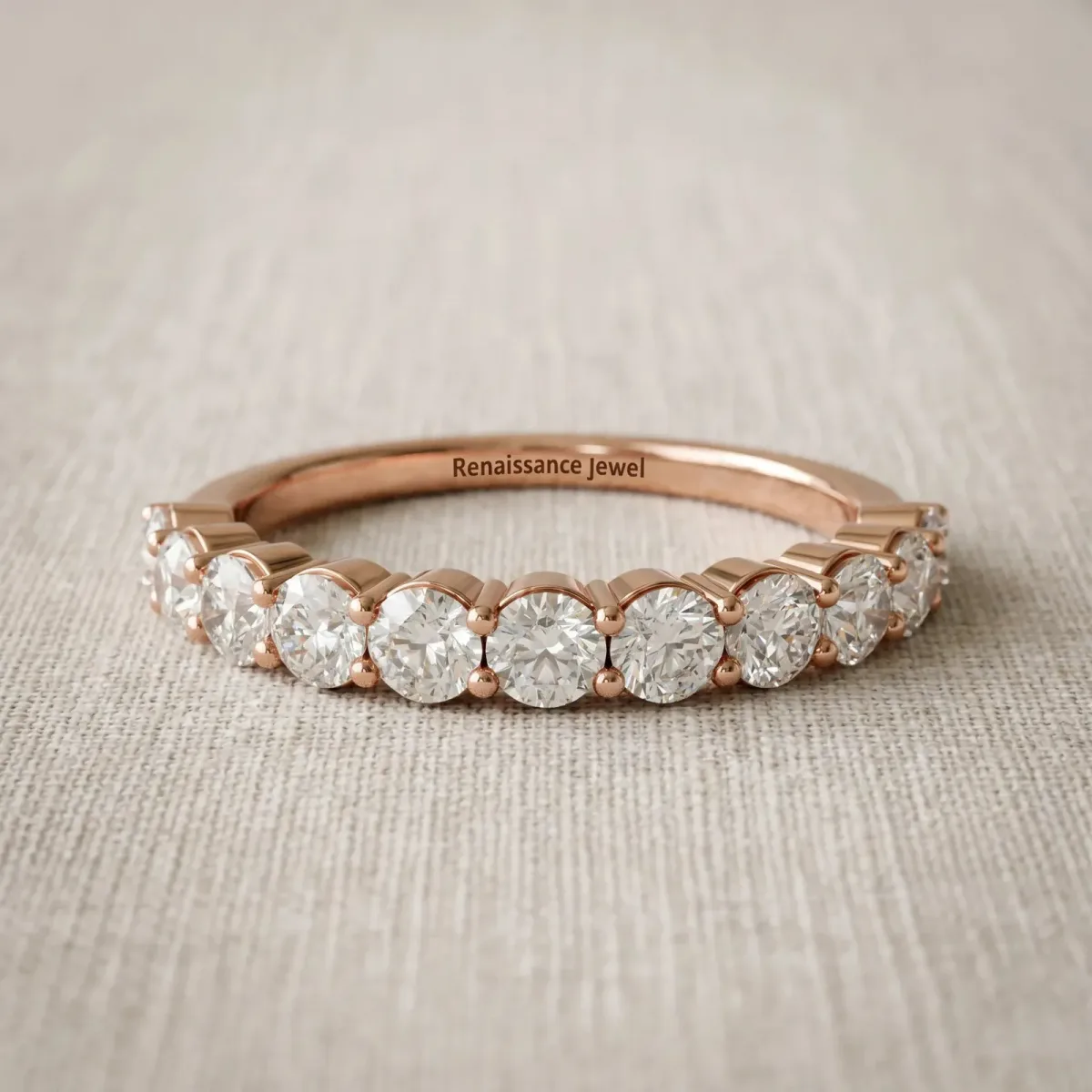 Round Diamond Half Eternity Band with Prong Setting Rose gold