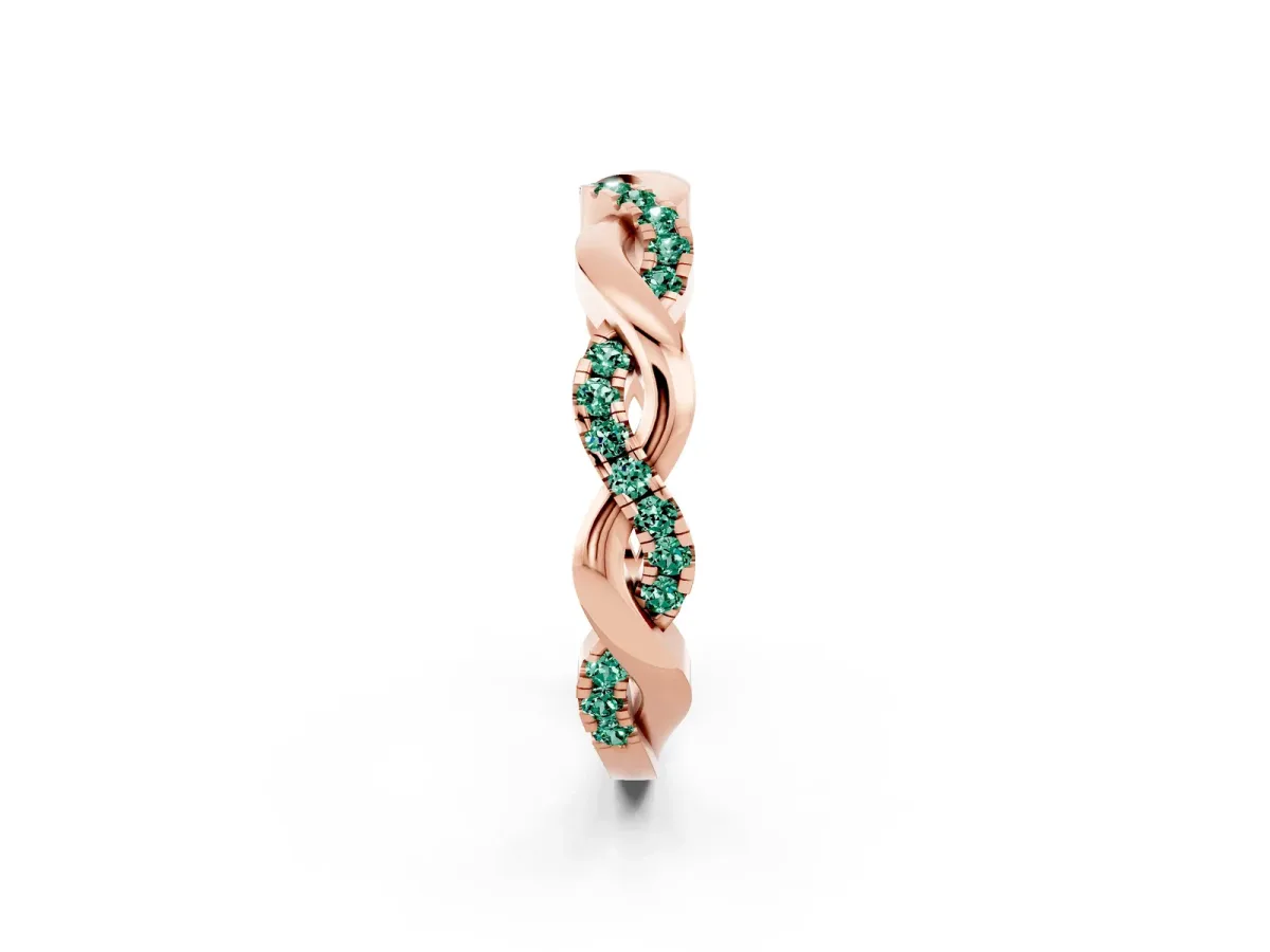 Pavé Round Green Sapphire Twist Eternity Band with Shared Prong Setting Rose gold