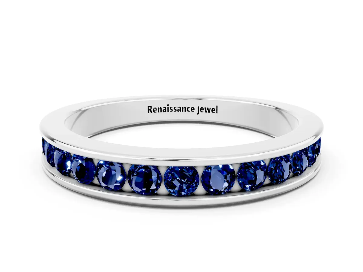 Channel Set Round Blue Sapphire Eternity Band Platinum