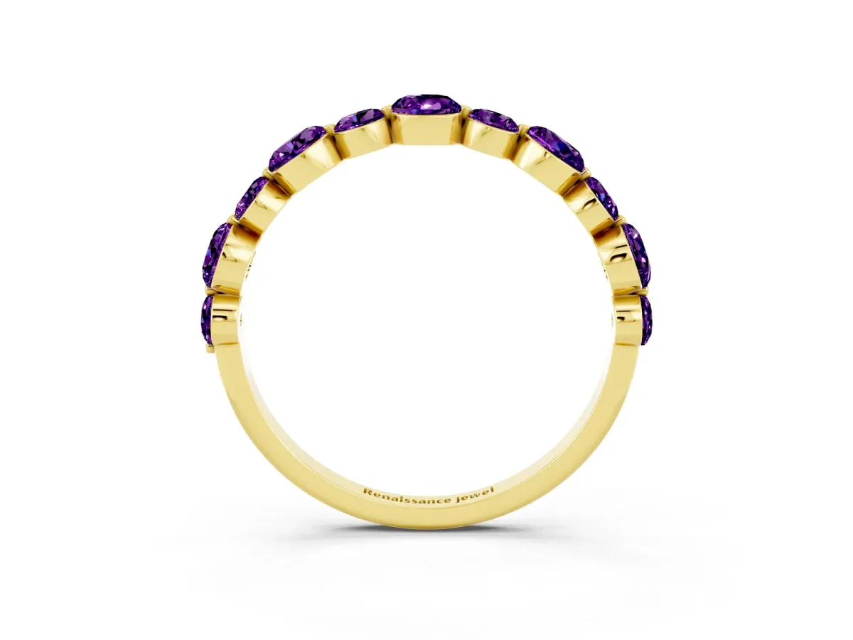 Round Amethyst Scalloped Prong Set Eternity Band Yellow gold