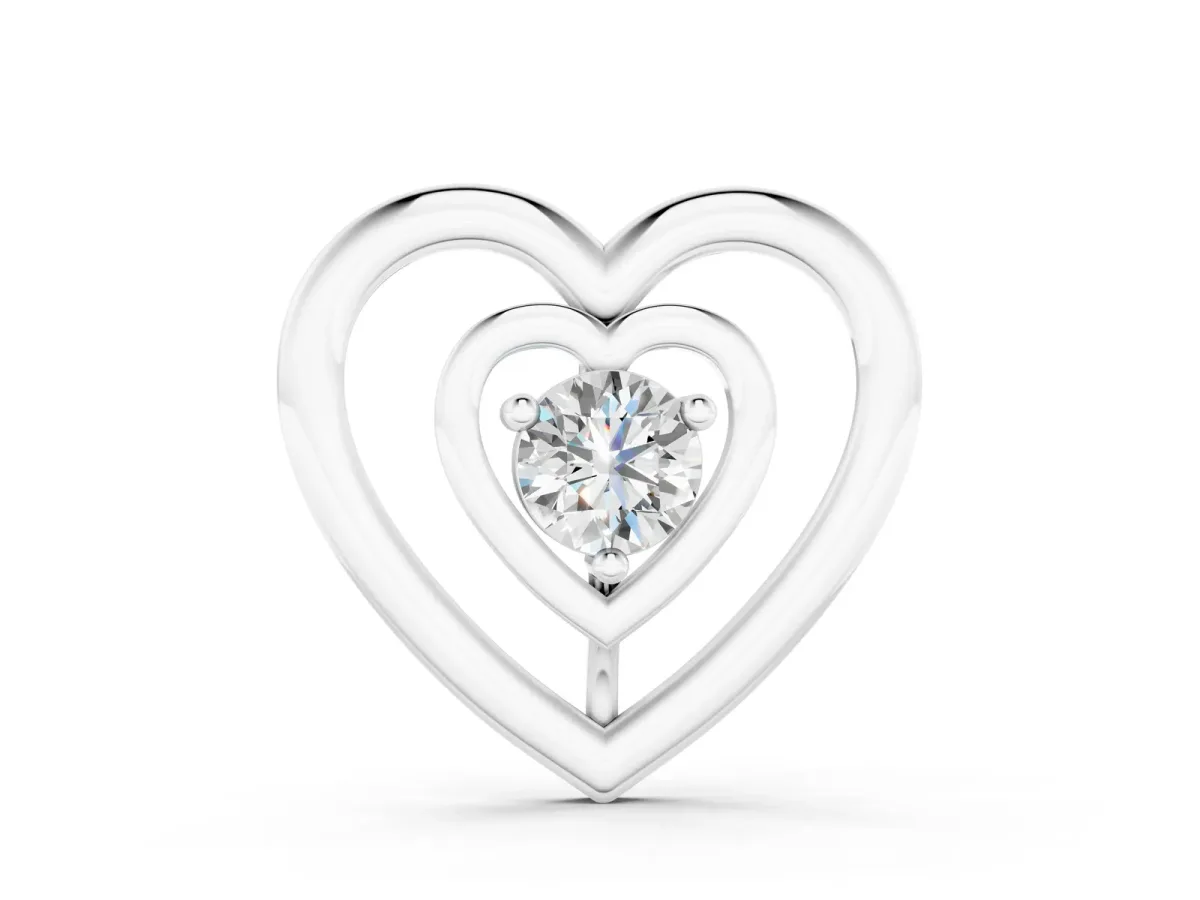 Heart Prong Round Diamond Pendant Silver