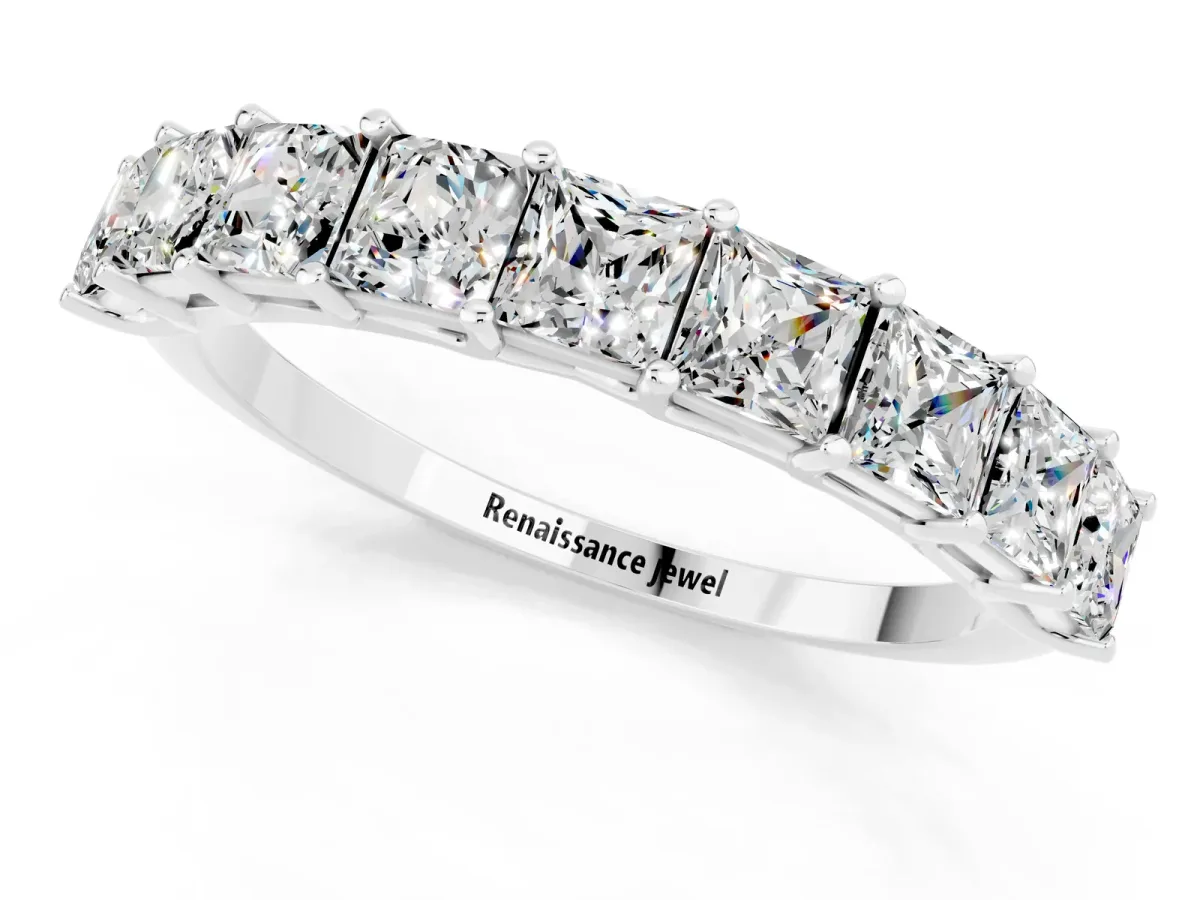 Princess Cut Moissanite Channel-Set Eternity Band with Prong Setting Silver