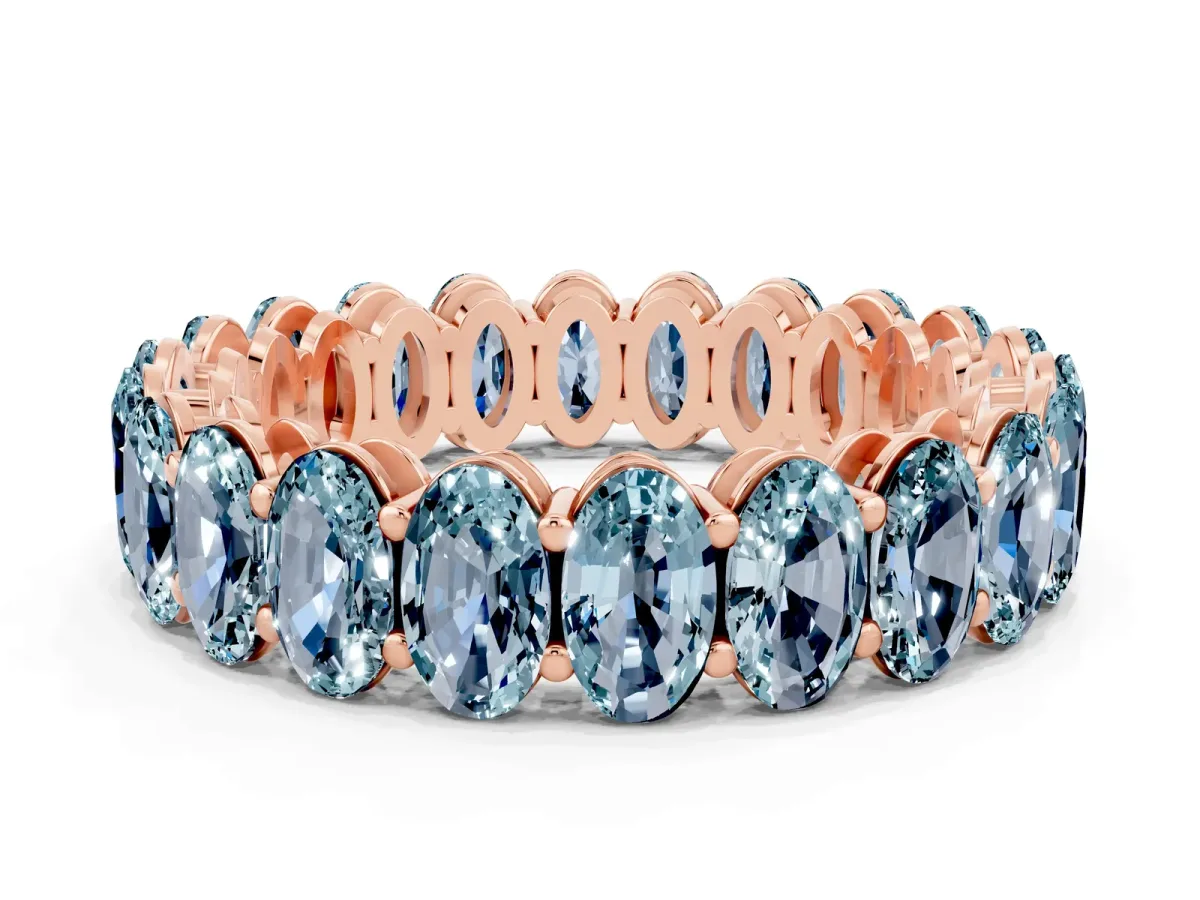 Oval Cut Aquamarine Eternity Band with Shared Prong Setting Rose gold
