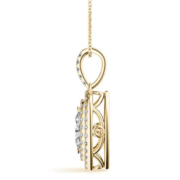 Marquise Diamond Halo Pendant with Pavé Setting Yellow gold