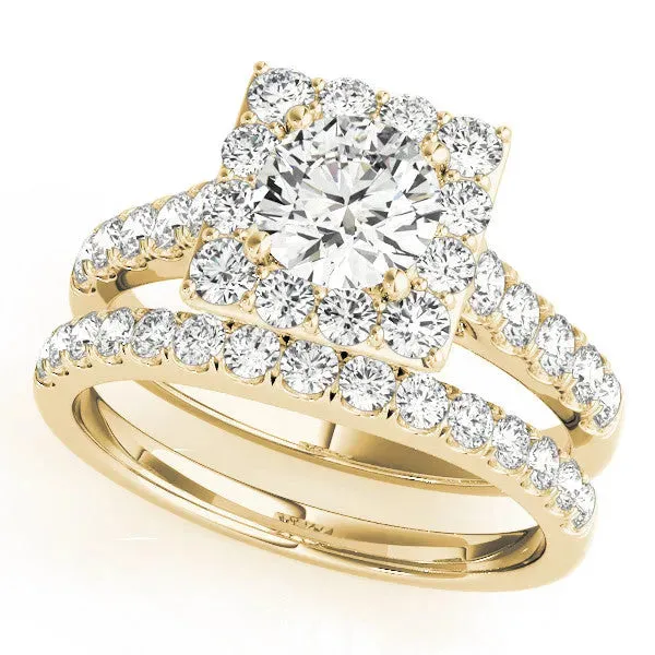 Halo Round Cut Diamond Pave Band Prong Setting Ring Yellow gold