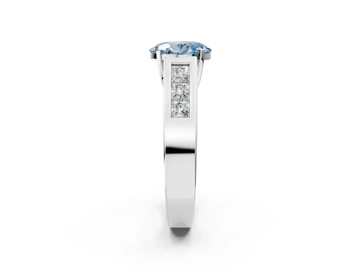 Fancy Blue Oval Cut Cut Channel Set Solitaire Ring with Four-Prong Setting White gold