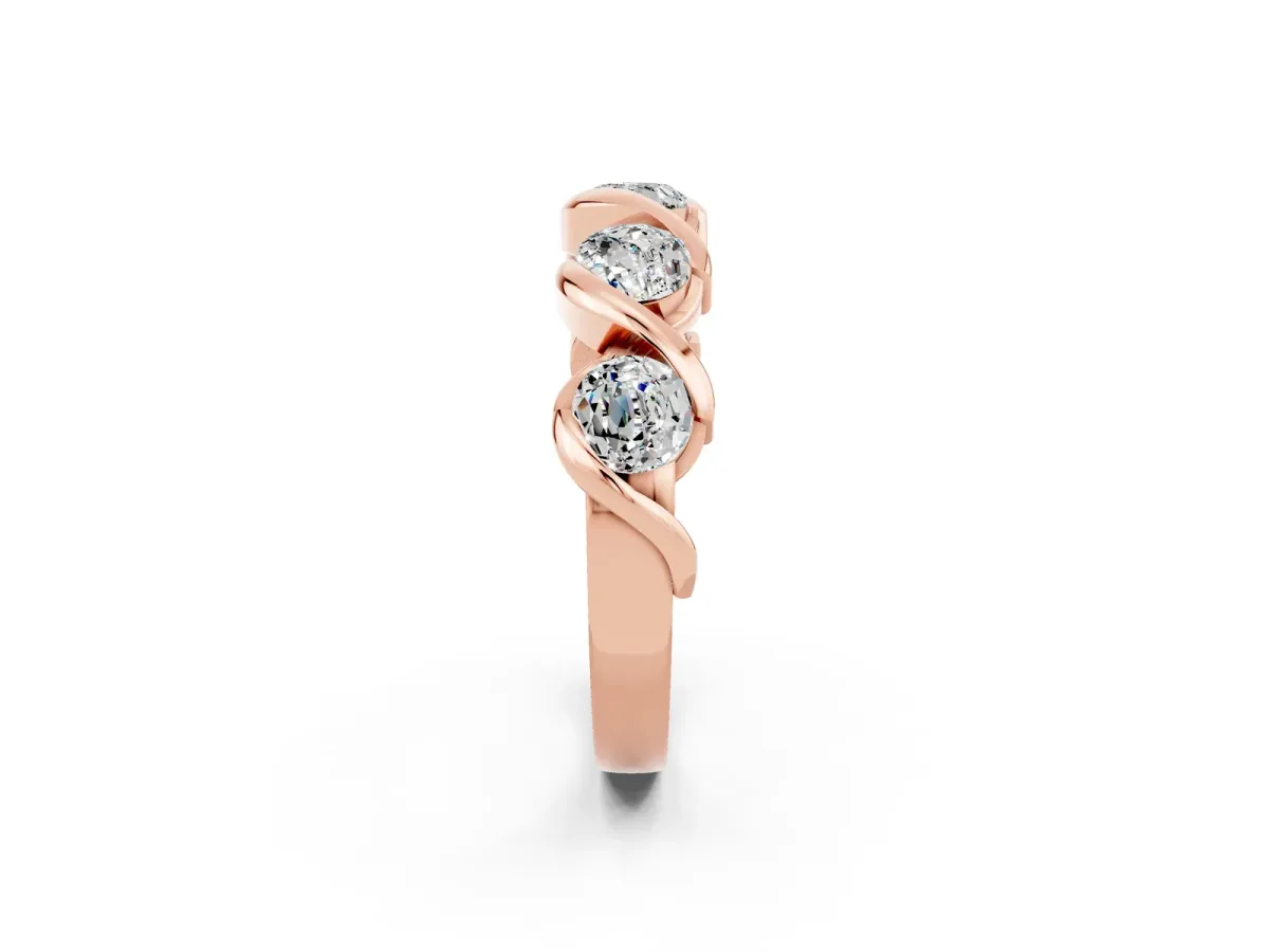 Round Moissanite Wave Band with Channel Setting and Shared Prongs Rose gold