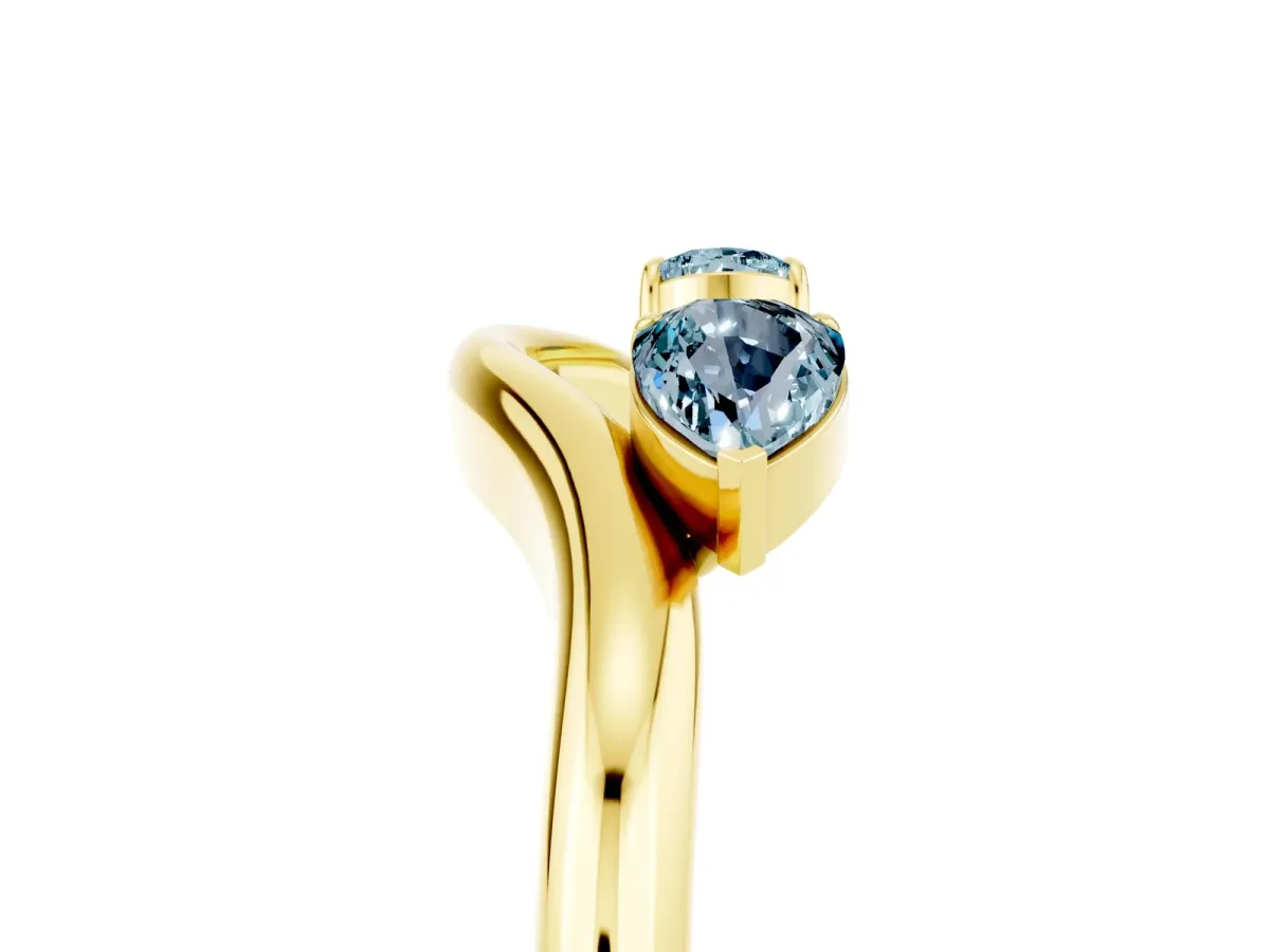 Pear Cut Aquamarine Two-Stone Open Band Ring with Prong Setting Yellow gold