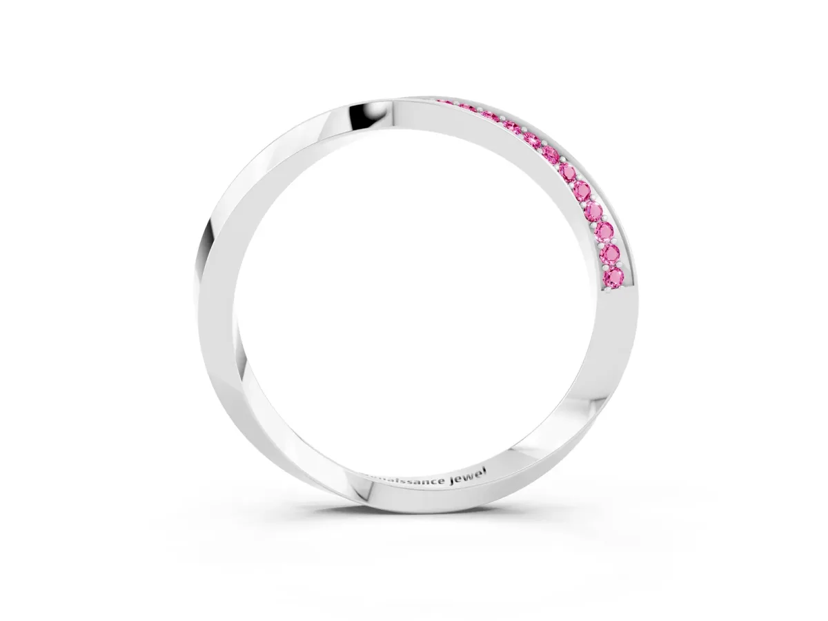 Pavé Round Pink Sapphire Twist Band White gold