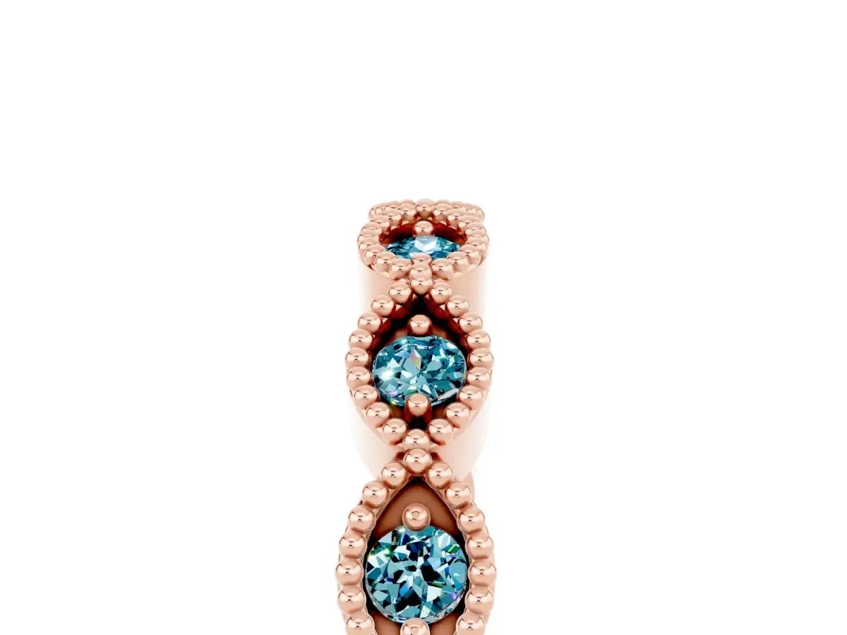 Milgrain Marquise Blue Topaz Half Eternity Band with Bezel Setting Rose gold